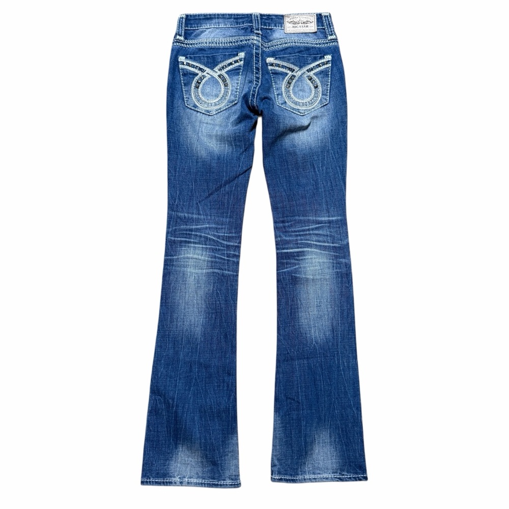 Women’s Y2K Big Star Liv Boot Contrast Blue Rhinestone Denim Jeans Size 24